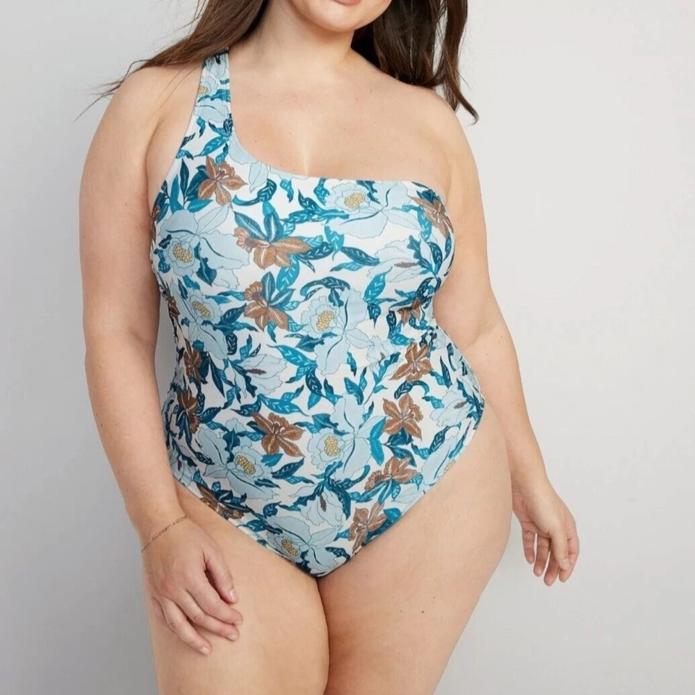 Old Navy Womens One Shoulder One Piece Swimsuit Blue Floral Size 4X